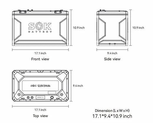 SOK Battery 12V 314Ah Lithium Iron Phosphate Battery With Built-in Heater & Bluetooth